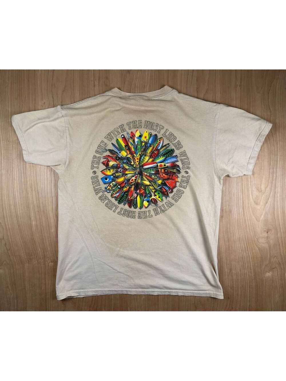 Vintage 90s Fishing Lure tshirt medium faded the one with the most lures wins
